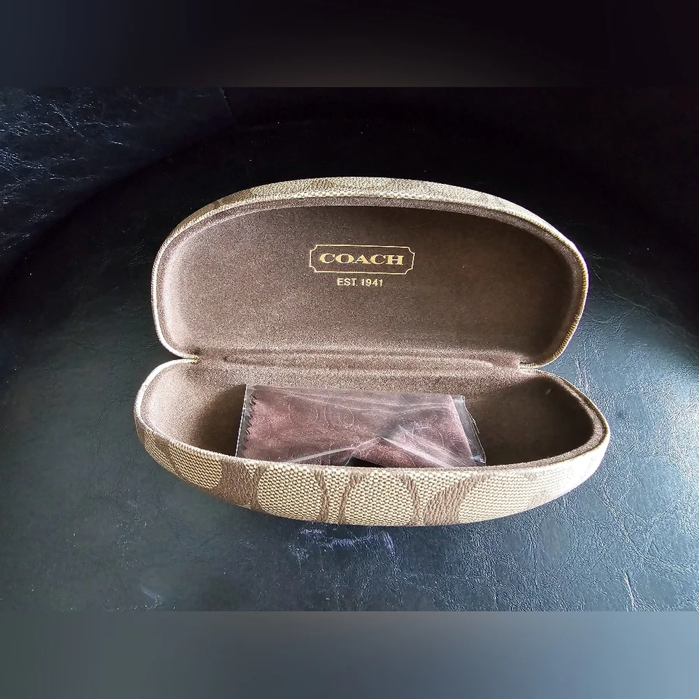 Coach Brown Tan Monogrammed Sunglasses Case With Cleaning Cloth